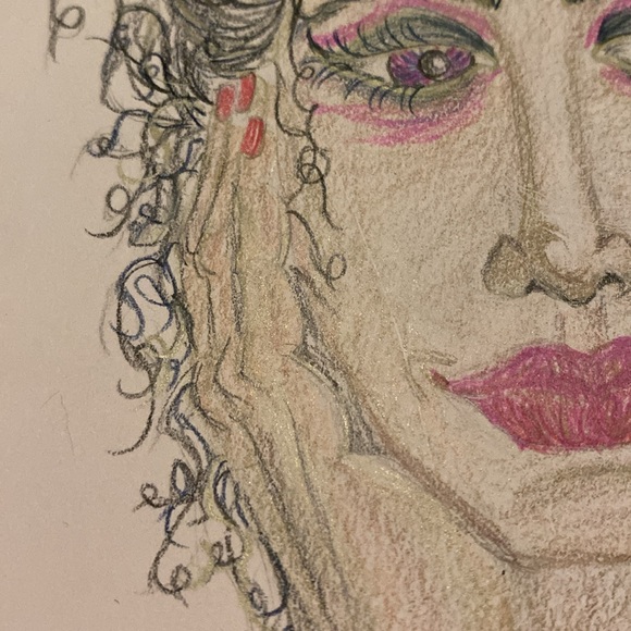 Unframed Original Drawing Illustration Potrait of a Young Girl in Pencil Crayon - Picture 6 of 6